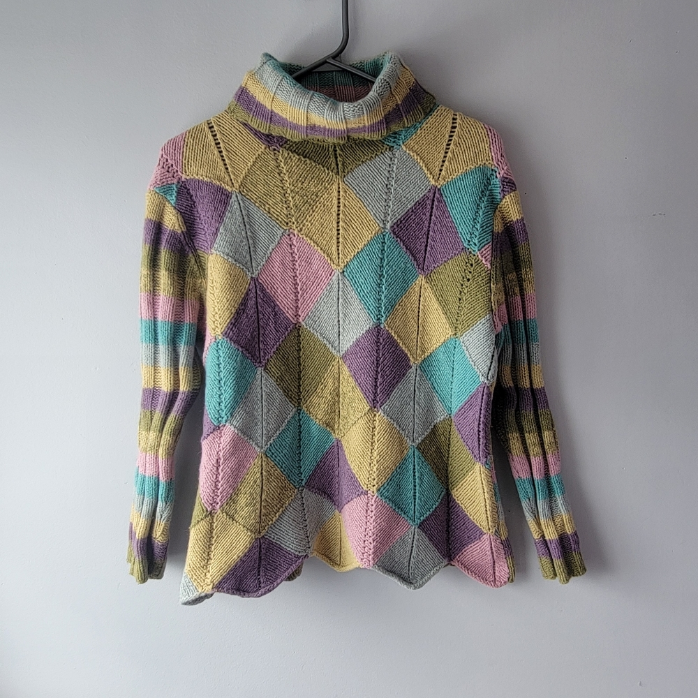Spanner Argyle Easter Wool Blend Turtleneck Sweater sz S